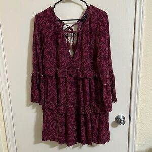 EUC American Eagle Boho Floral Tiered 3/4 Sleeve Dress Medium